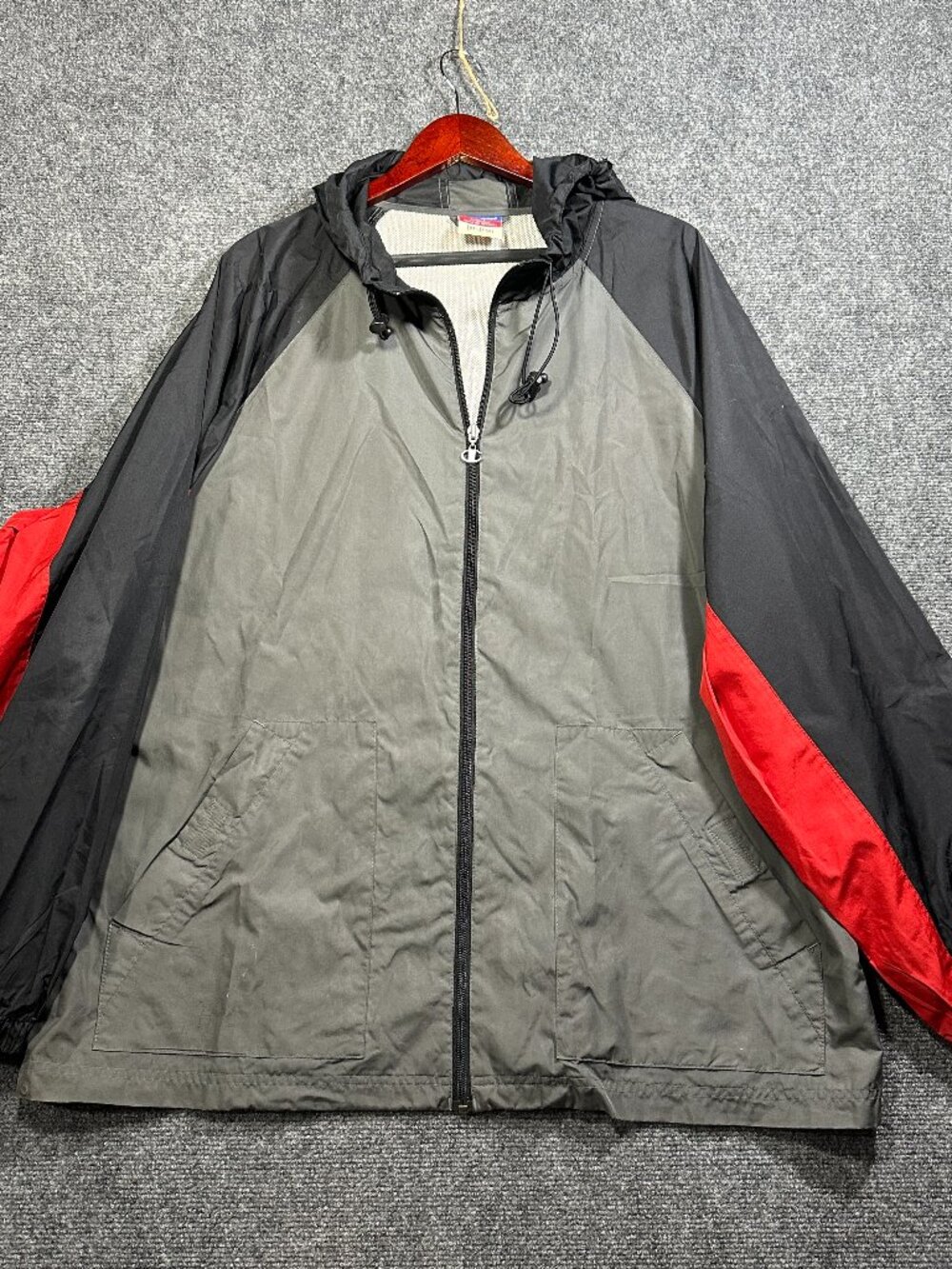 Vintage Champion Jacket Mens XXL Windbreaker Full Zip Hood Pockets Logo 90's